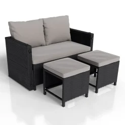 2in1 Polyrattan Gartenmöbel Jamaika Lounge-Set für kleine Balkone aus langlebigem Polyrattan