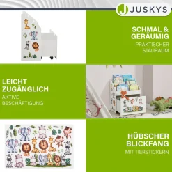 Kinder Bücherregal mit 3 Fächern und herausziehbarer Spielzeugkiste 3 Fächer + 1 Kiste zur Aufbewahrung von Büchern & Spielzeug