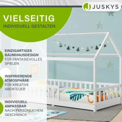 Kinderbett Marli 90 x 200 cm Hausbett mit Rausfallschutz, Lattenrost und Dach