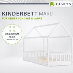 Kinderbett Marli 90 x 200 cm Hausbett mit Rausfallschutz, Lattenrost und Dach