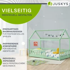 Kinderbett Marli 90 x 200 cm Hausbett mit Rausfallschutz, Lattenrost und Dach