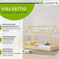 Kinderbett Marli 90 x 200 cm Hausbett mit Rausfallschutz, Lattenrost und Dach