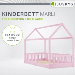 Kinderbett Marli 90 x 200 cm Hausbett mit Rausfallschutz, Lattenrost und Dach