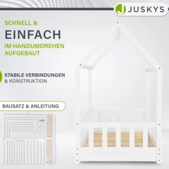 Kinderbett Marli 90 x 200 cm Hausbett mit Rausfallschutz, Lattenrost und Dach