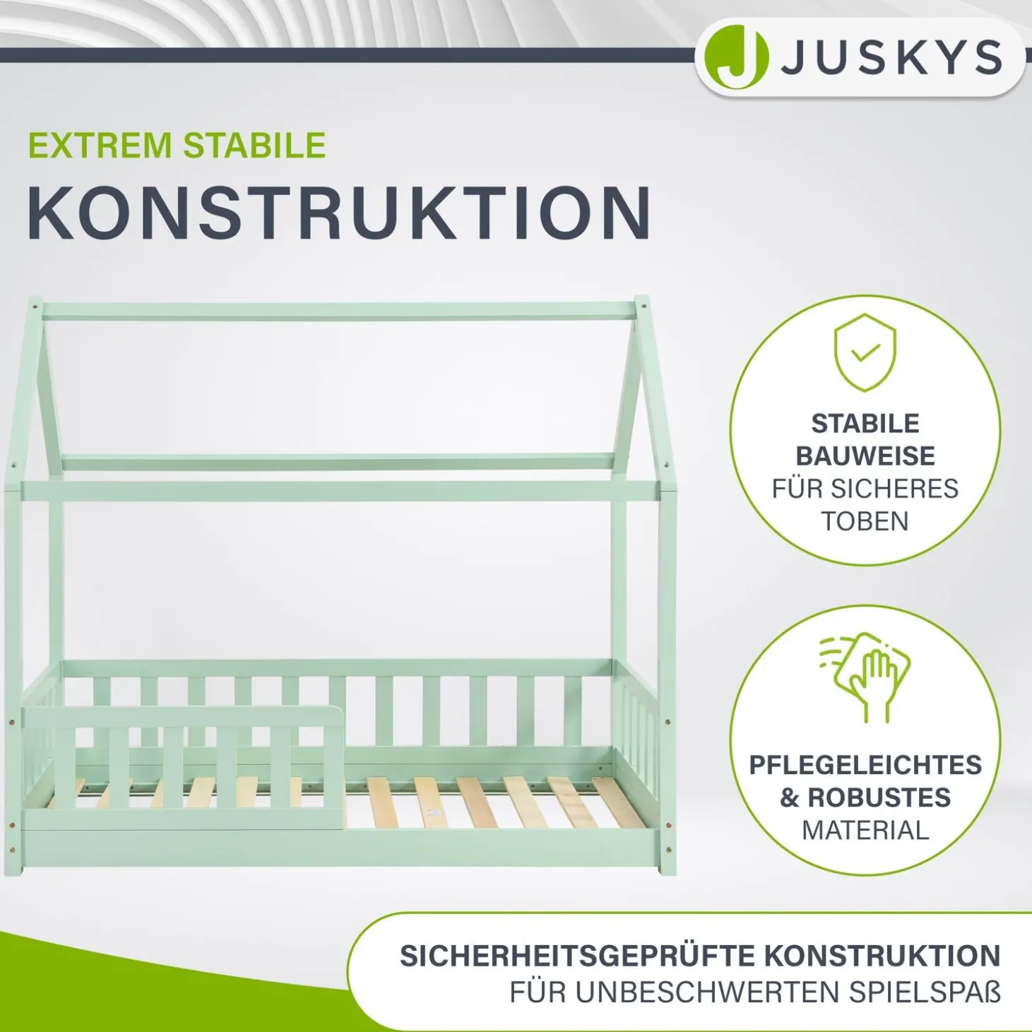 Kinderbett Marli 80 x 160 cm Hausbett mit Rausfallschutz, Lattenrost und Dach