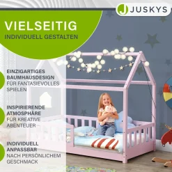 Kinderbett Marli 80 x 160 cm Hausbett mit Rausfallschutz, Lattenrost und Dach