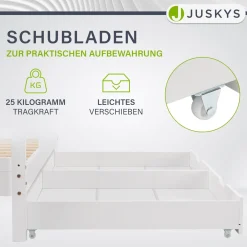 Kinderbett Marli 90 x 200 cm mit Bettkasten Hausbett mit Dach, Lattenrost, Rausfallschutz & Stauraum