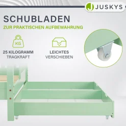Kinderbett Marli 90 x 200 cm mit Bettkasten Hausbett mit Dach, Lattenrost, Rausfallschutz & Stauraum