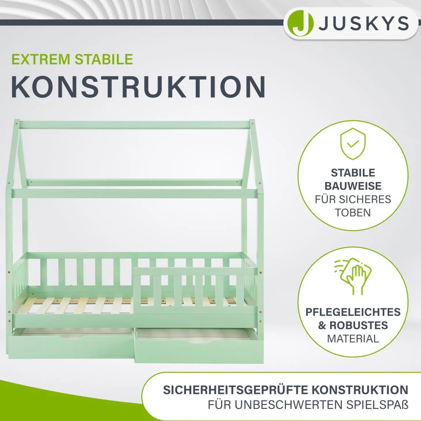 Kinderbett Marli 80 x 160 cm mit Bettkasten Hausbett mit Dach, Lattenrost, Rausfallschutz & Stauraum