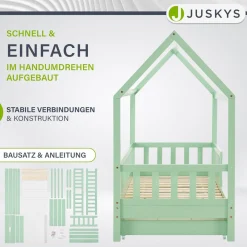 Kinderbett Marli 80 x 160 cm mit Bettkasten Hausbett mit Dach, Lattenrost, Rausfallschutz & Stauraum