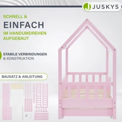 Kinderbett Marli 80 x 160 cm mit Bettkasten Hausbett mit Dach, Lattenrost, Rausfallschutz & Stauraum