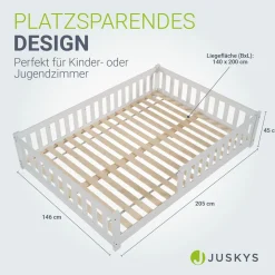 Kinderbett Naya Bodenbett aus Holz für Kinder - mit Lattenrost & Rausfallschutz
