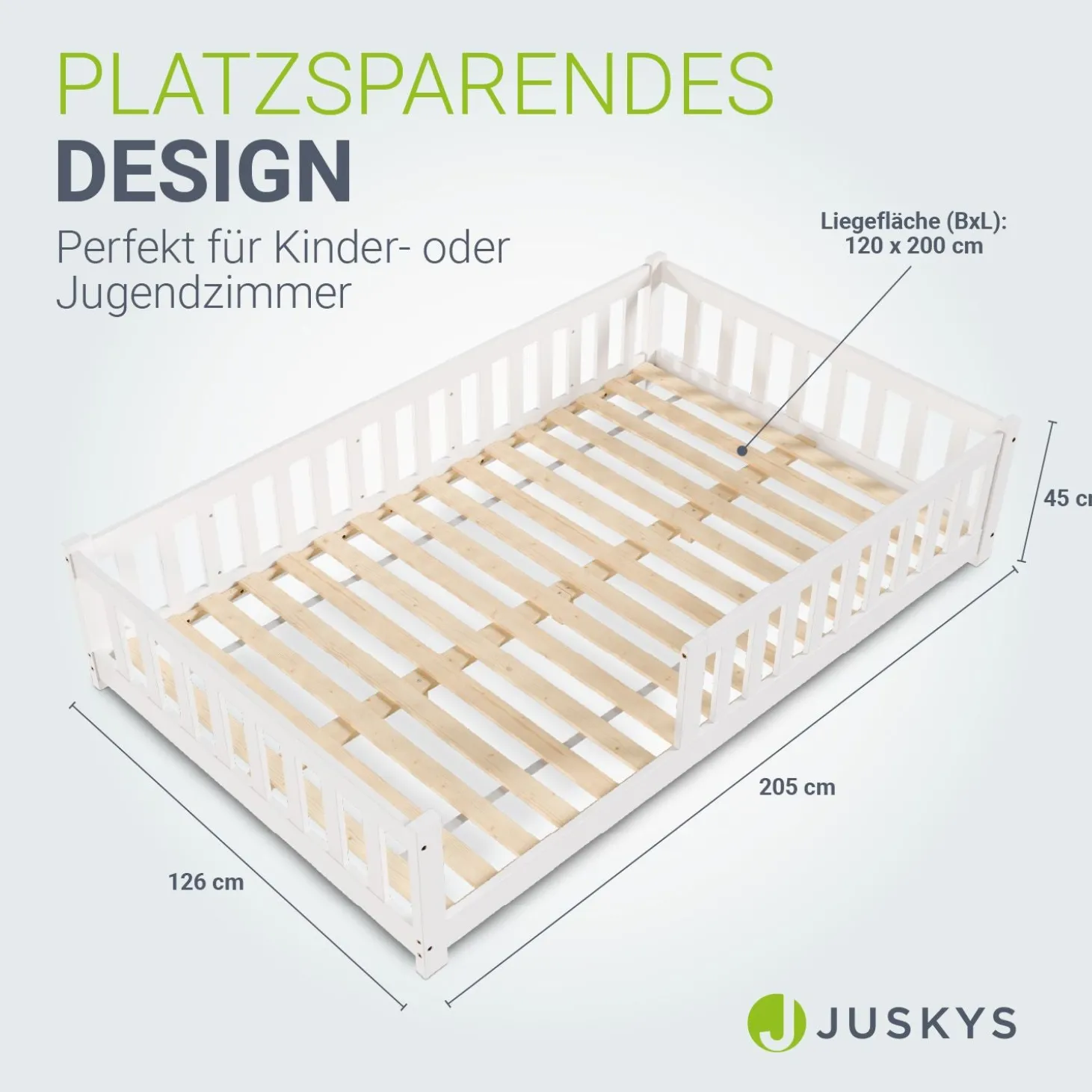 Kinderbett Naya Bodenbett aus Holz für Kinder - mit Lattenrost & Rausfallschutz