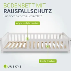 Kinderbett Naya Bodenbett aus Holz für Kinder - mit Lattenrost & Rausfallschutz