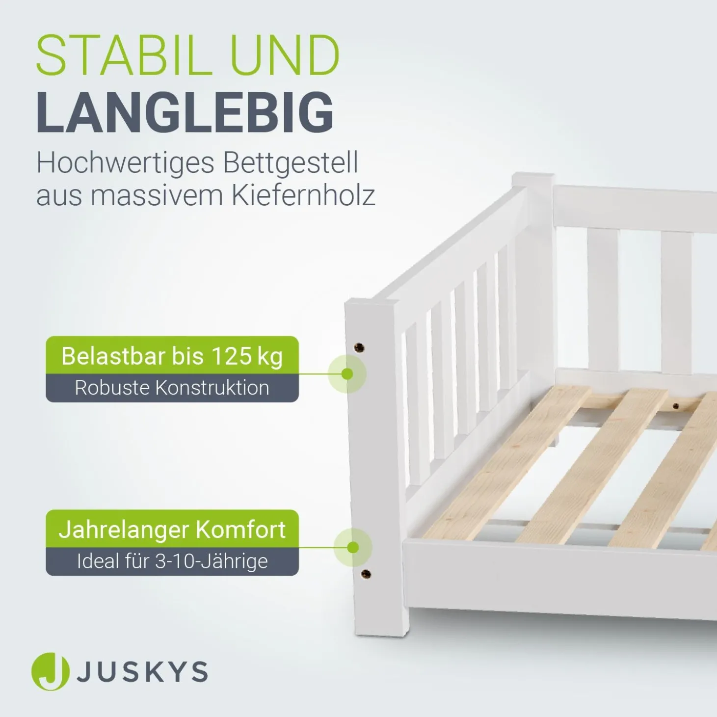Kinderbett Naya Bodenbett aus Holz für Kinder - mit Lattenrost & Rausfallschutz