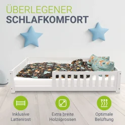 Kinderbett Naya Bodenbett aus Holz für Kinder - mit Lattenrost & Rausfallschutz