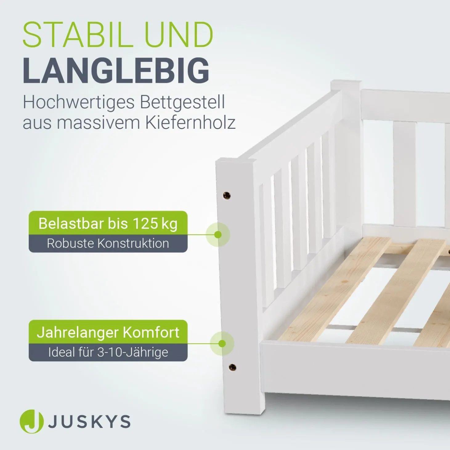 Kinderbett Naya Bodenbett aus Holz für Kinder - mit Lattenrost & Rausfallschutz
