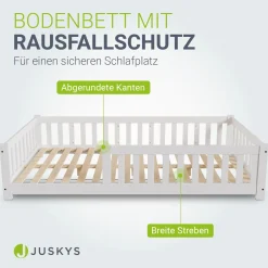 Kinderbett Naya Bodenbett aus Holz für Kinder - mit Lattenrost & Rausfallschutz