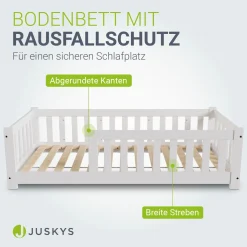 Kinderbett Naya Bodenbett aus Holz für Kinder - mit Lattenrost & Rausfallschutz