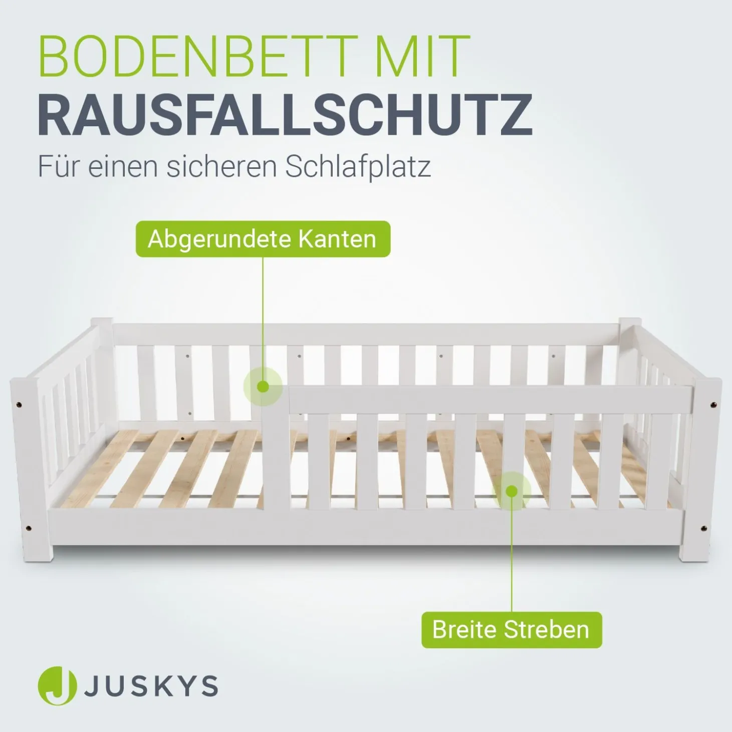 Kinderbett Naya Bodenbett aus Holz für Kinder - mit Lattenrost & Rausfallschutz