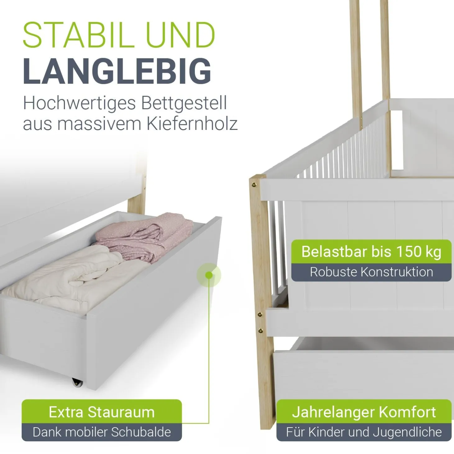 Kinderbett Yari Verspieltes Abenteuerbett mit Tisch und Schublade