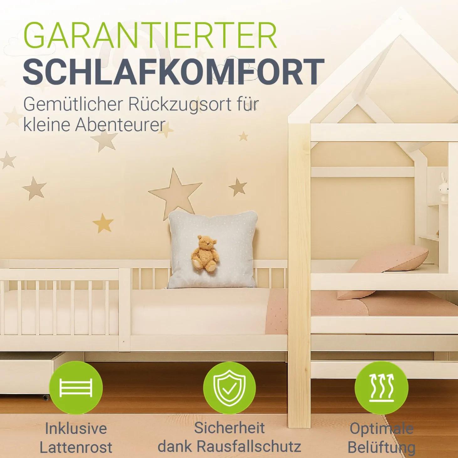 Kinderbett Yari Verspieltes Abenteuerbett mit Tisch und Schublade