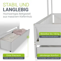Kinderbett Yari Verspieltes Abenteuerbett mit Tisch und Schublade