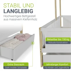 Kinderbett Yari Verspieltes Abenteuerbett mit Tisch und Schublade