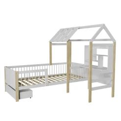 Kinderbett Yari Verspieltes Abenteuerbett mit Tisch und Schublade
