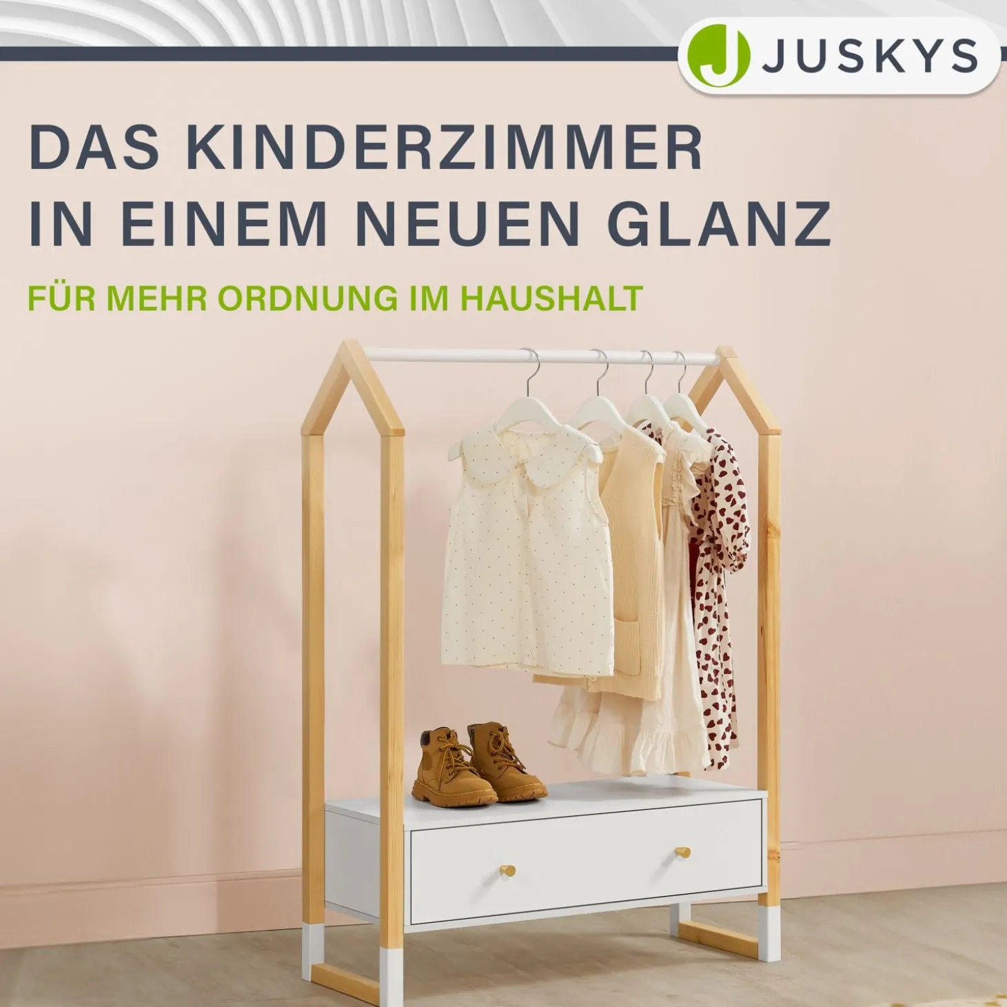 Kinder Kleiderständer Filla Offene Garderobe mit Schublade & Ablage