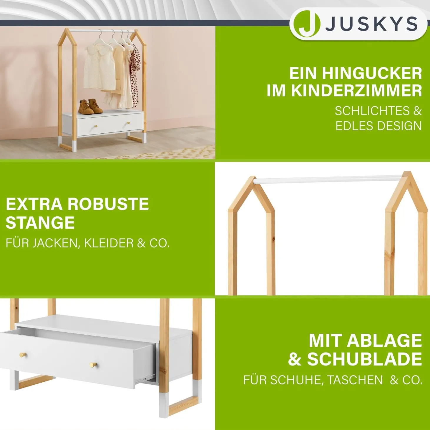 Kinder Kleiderständer Filla Offene Garderobe mit Schublade & Ablage