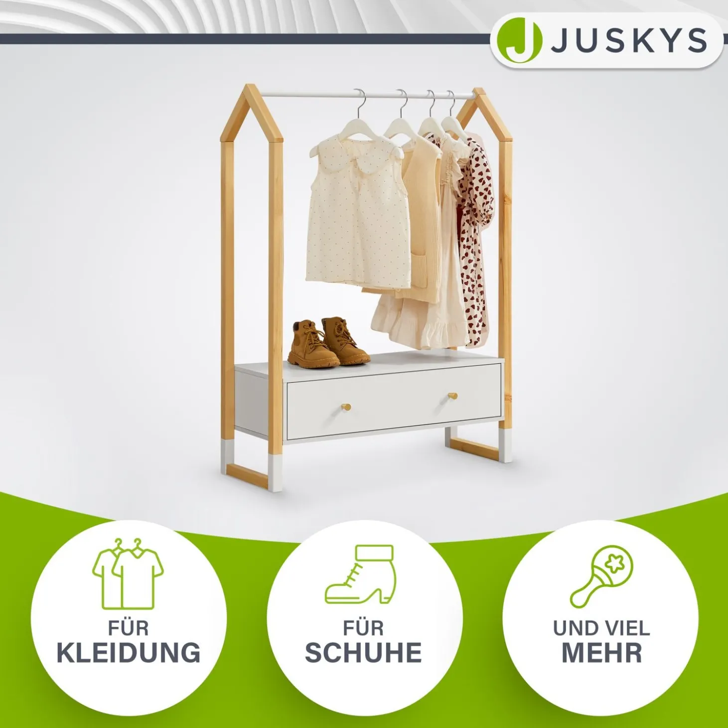 Kinder Kleiderständer Filla Offene Garderobe mit Schublade & Ablage