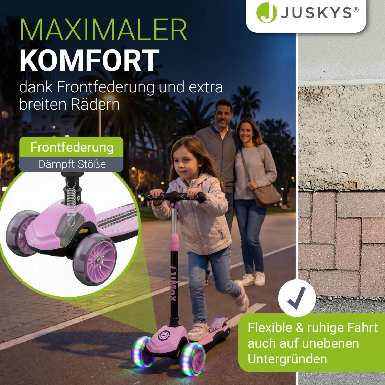 Kinderroller Lumox Roller für Kleinkinder ab 3 Jahren mit LED-Leuchträdern