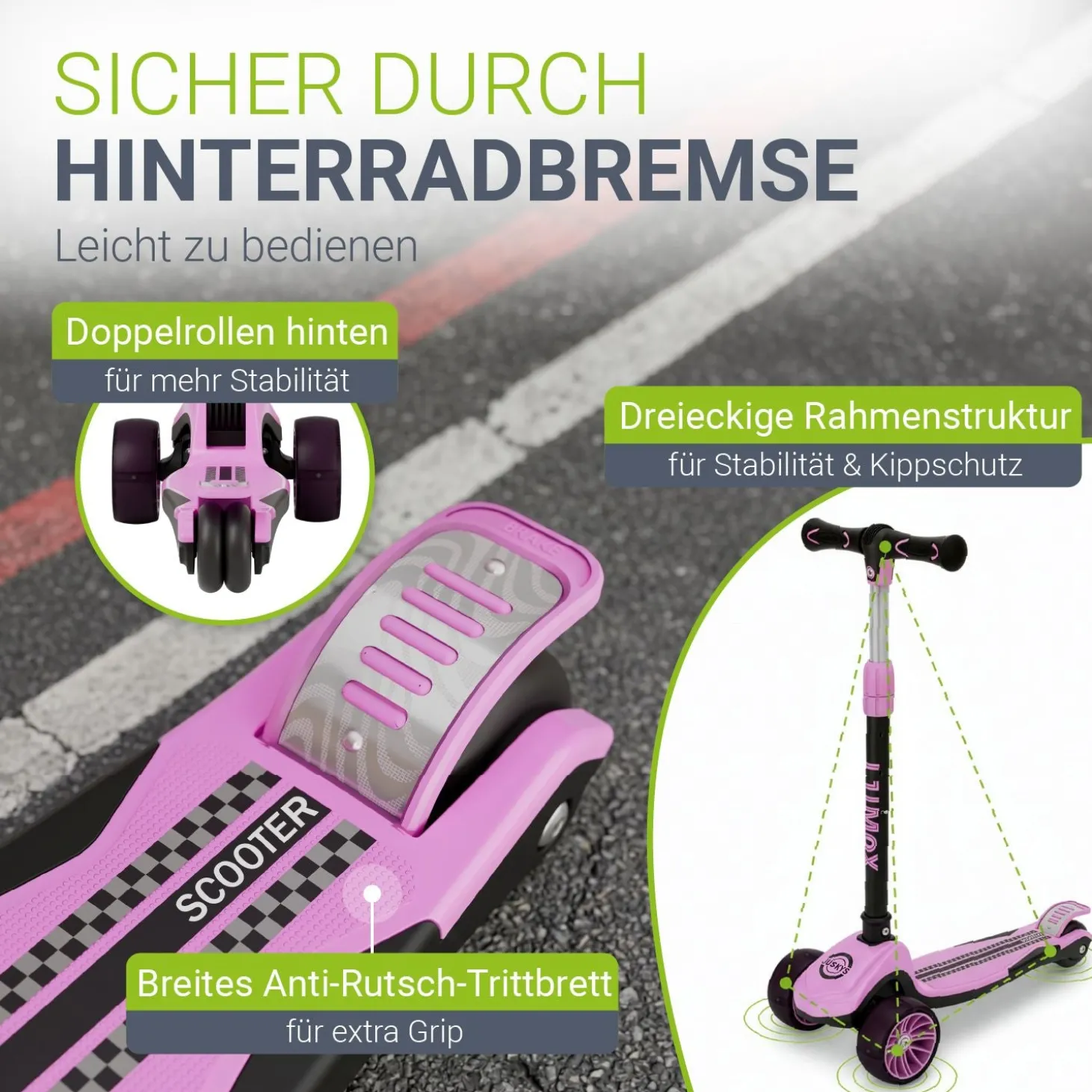 Kinderroller Lumox Roller für Kleinkinder ab 3 Jahren mit LED-Leuchträdern