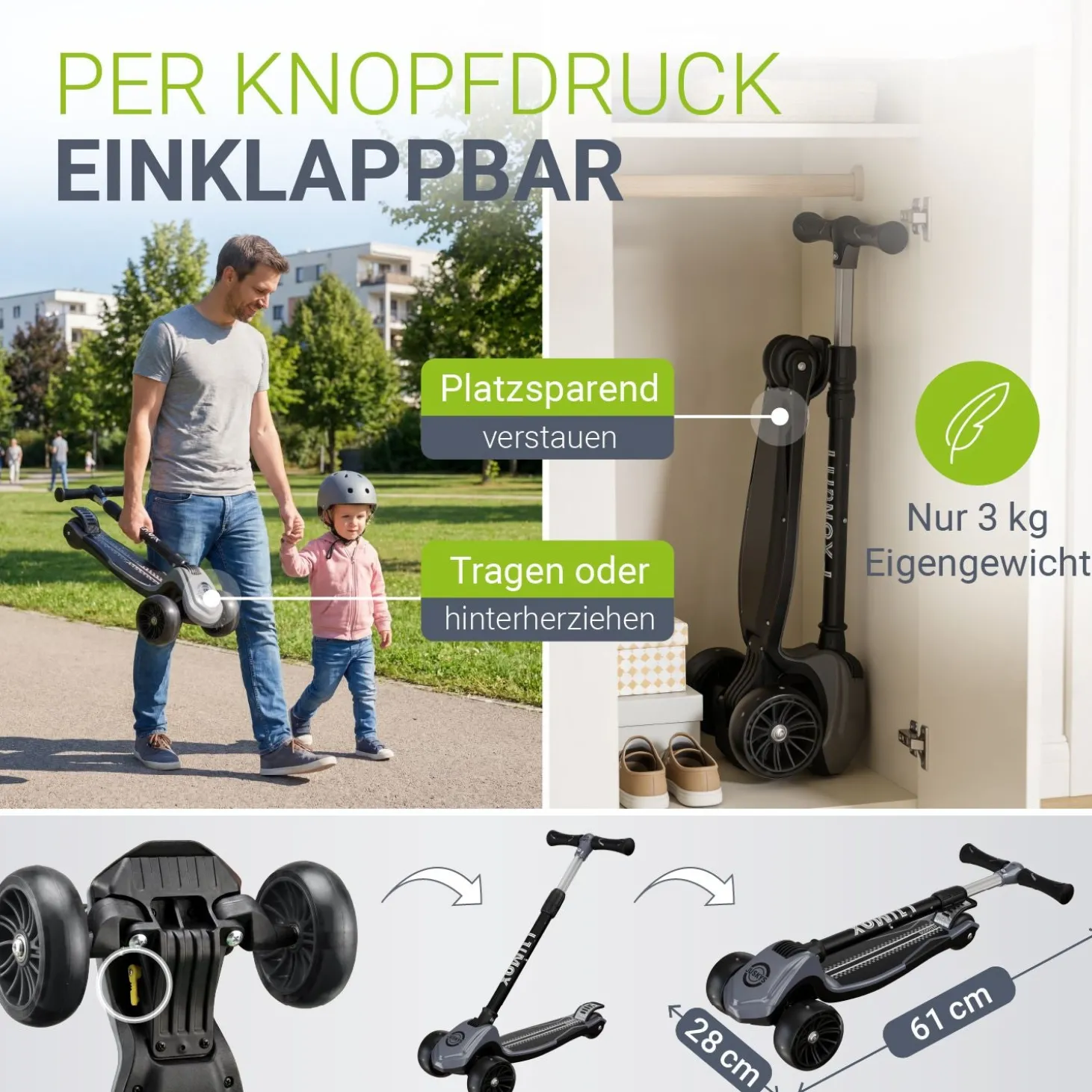 Kinderroller Lumox Roller für Kleinkinder ab 3 Jahren mit LED-Leuchträdern