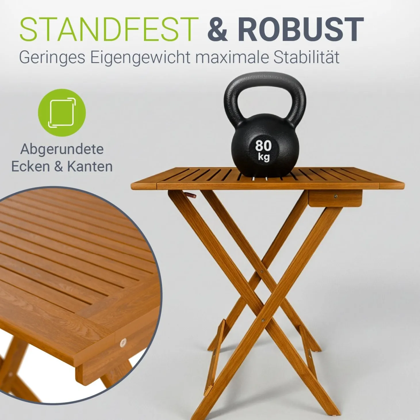 Klappbarer Holztisch Zadar Robuster, wetterfester Gartentisch aus Akazienholz für Outdoor-Einsätze