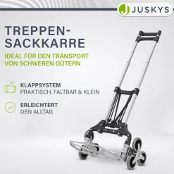 Klappbare Treppensackkarre bis 80 kg Alu Sackkarre inklusive Handschuhe & 2 Expanderseile