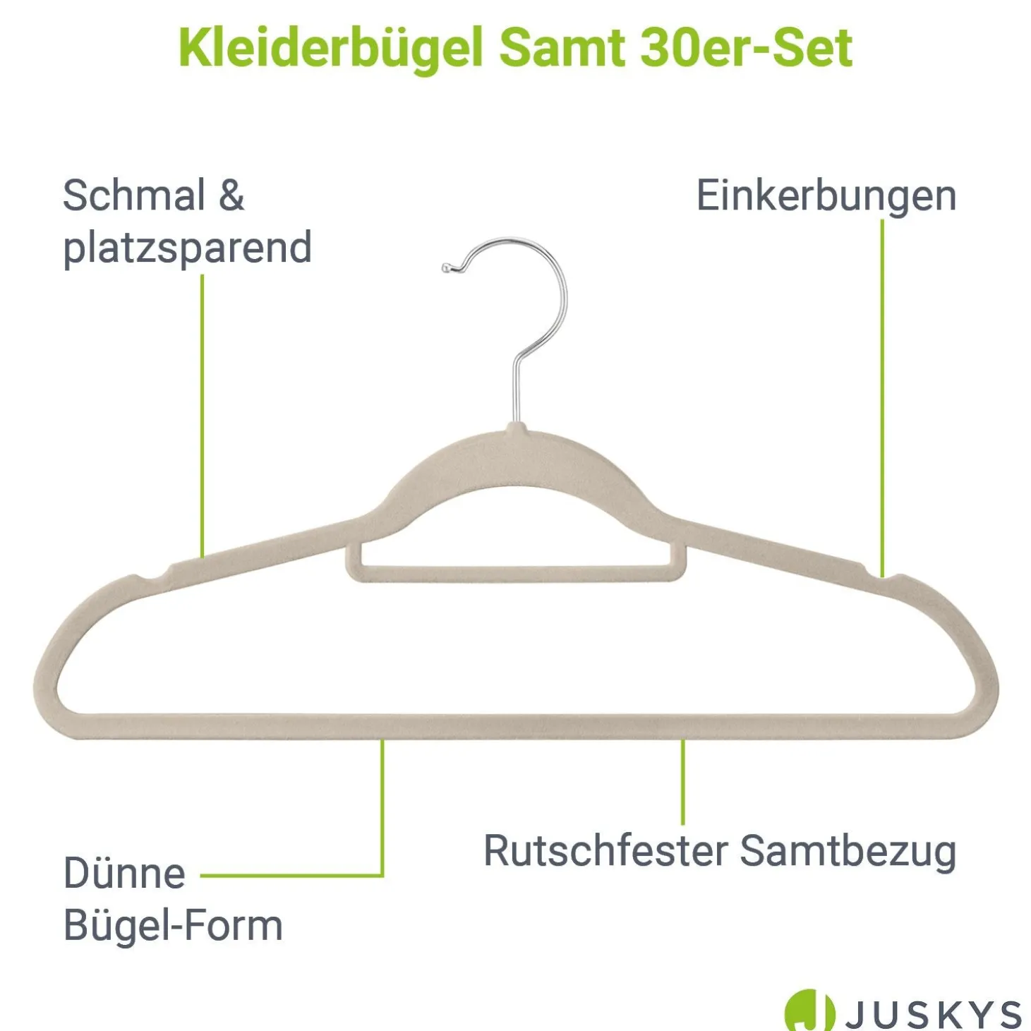 Kleiderbügel - Samt Bügel für Garderobe - rutschfest mit Samtbezug