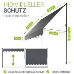 Klemmmarkise Kapstadt mit Handkurbel höhenverstellbarer Sonnenschutz, uv-beständig in 6 Breiten verfügbar