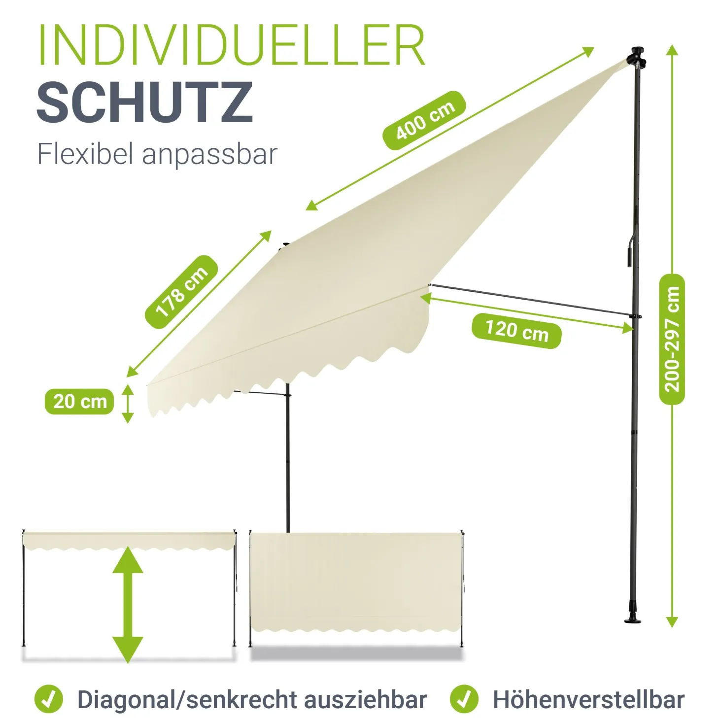 Klemmmarkise Kapstadt mit Handkurbel höhenverstellbarer Sonnenschutz, uv-beständig in 6 Breiten verfügbar