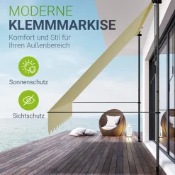 Klemmmarkise Kapstadt mit Handkurbel höhenverstellbarer Sonnenschutz, uv-beständig in 6 Breiten verfügbar