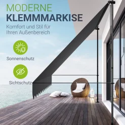 Klemmmarkise Kapstadt mit Handkurbel höhenverstellbarer Sonnenschutz, uv-beständig in 6 Breiten verfügbar
