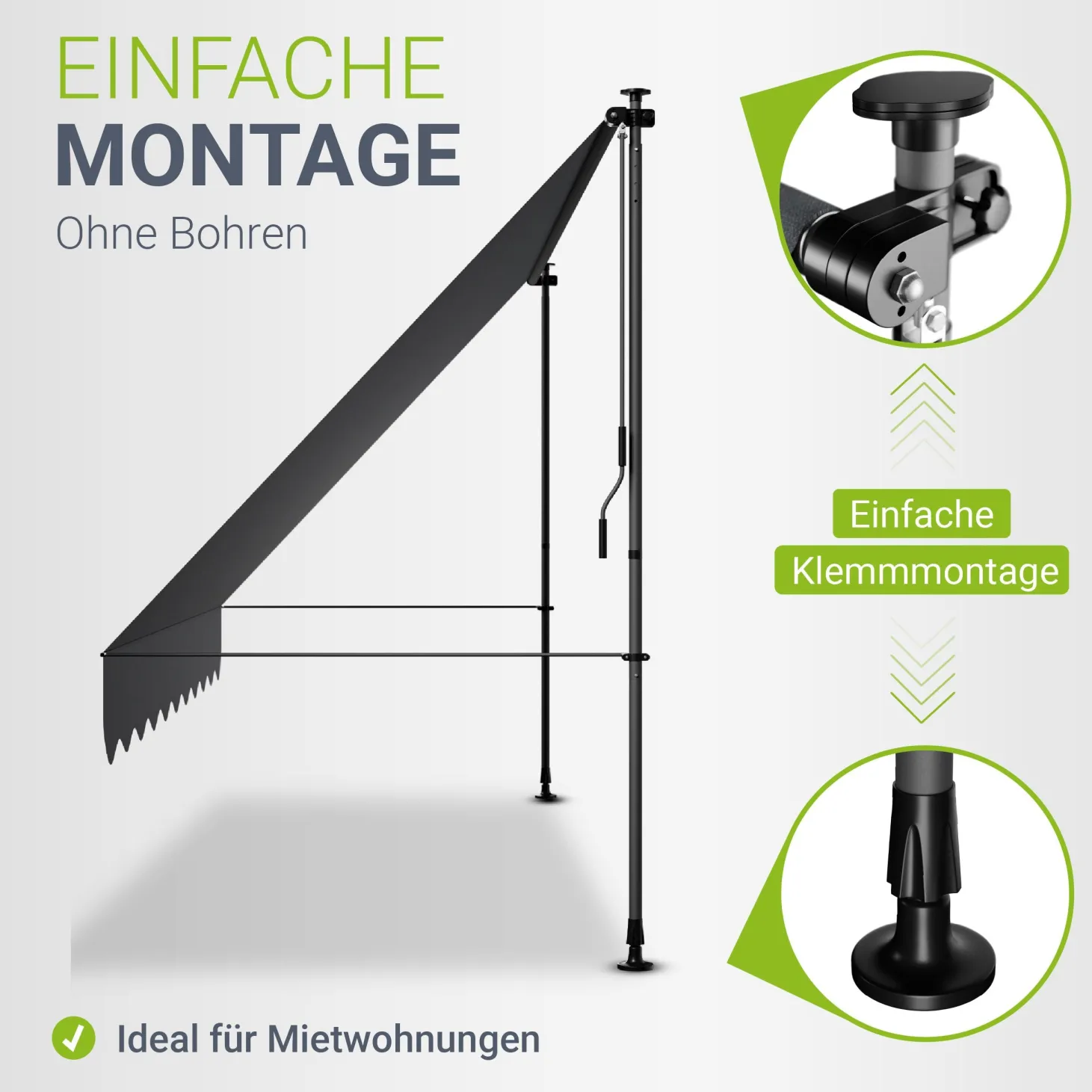 Klemmmarkise Kapstadt mit Handkurbel höhenverstellbarer Sonnenschutz, uv-beständig in 6 Breiten verfügbar