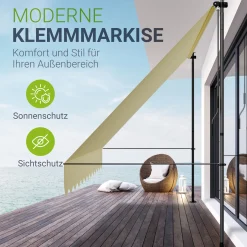Klemmmarkise Kapstadt mit Handkurbel höhenverstellbarer Sonnenschutz, uv-beständig in 6 Breiten verfügbar