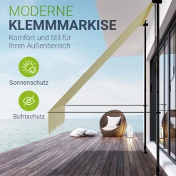 Klemmmarkise Kapstadt mit Handkurbel höhenverstellbarer Sonnenschutz, uv-beständig in 6 Breiten verfügbar