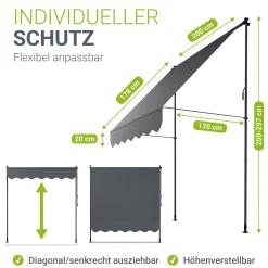 Klemmmarkise Kapstadt mit Handkurbel höhenverstellbarer Sonnenschutz, uv-beständig in 6 Breiten verfügbar
