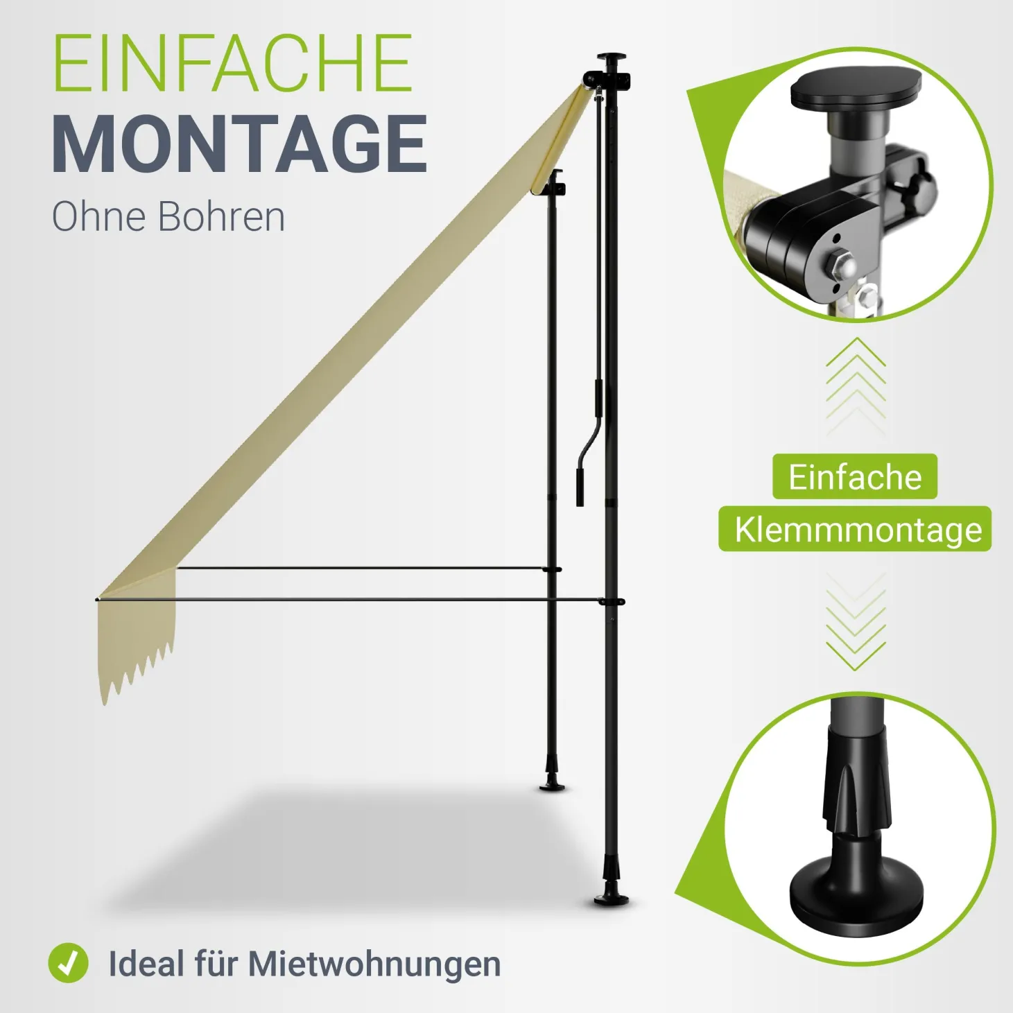 Klemmmarkise Kapstadt mit Handkurbel höhenverstellbarer Sonnenschutz, uv-beständig in 6 Breiten verfügbar