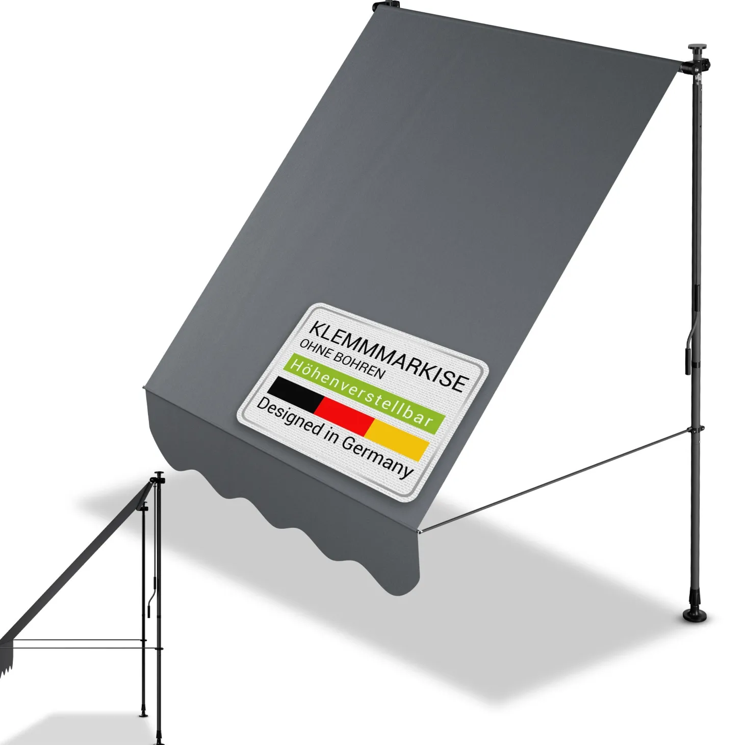 Klemmmarkise Kapstadt mit Handkurbel höhenverstellbarer Sonnenschutz, uv-beständig in 6 Breiten verfügbar