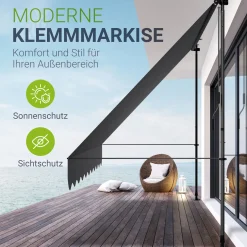 Klemmmarkise Kapstadt mit Handkurbel höhenverstellbarer Sonnenschutz, uv-beständig in 6 Breiten verfügbar