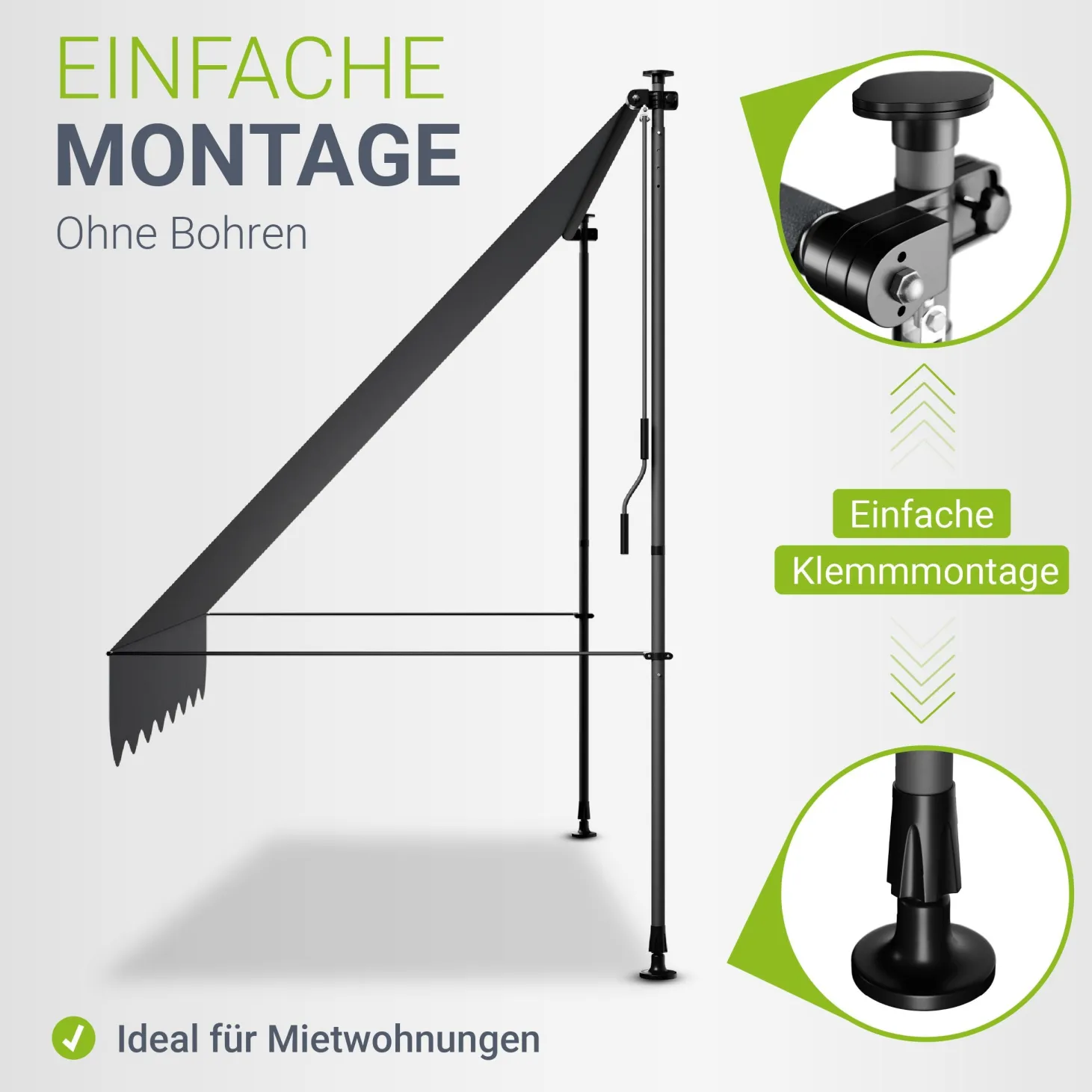 Klemmmarkise Kapstadt mit Handkurbel höhenverstellbarer Sonnenschutz, uv-beständig in 6 Breiten verfügbar